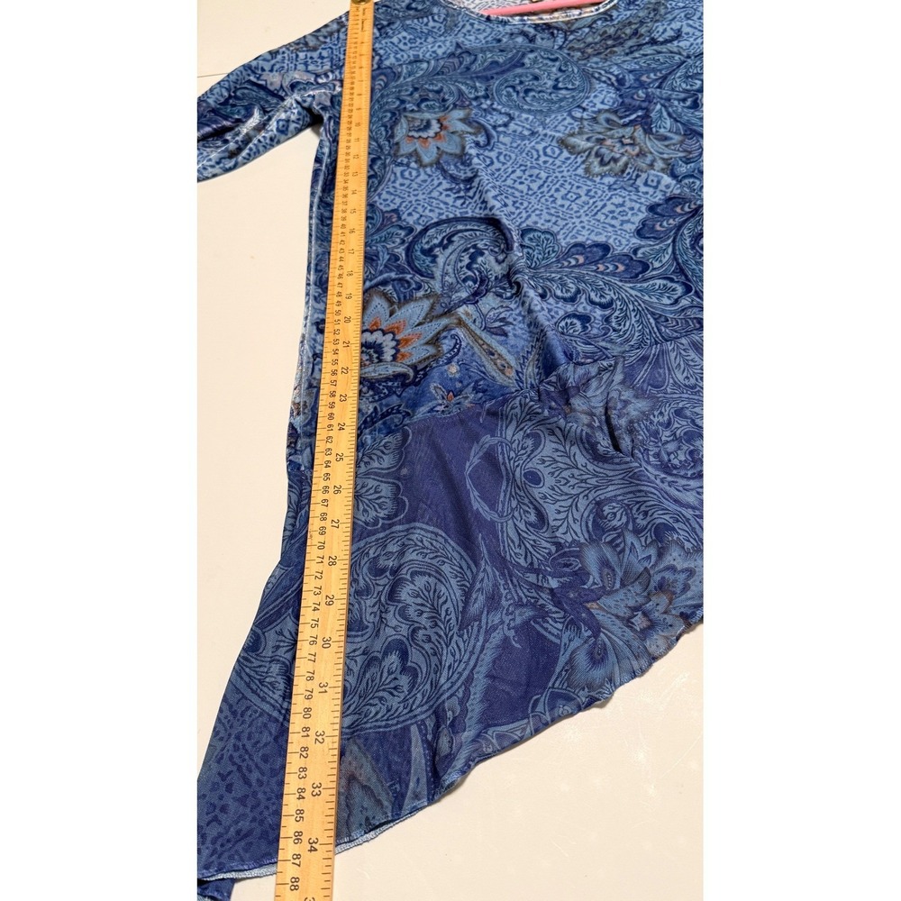 One World Blue Paisley Velvet Sheer Embellished Asymmetric Top XL NWT Boho Fairy - Picture 5 of 16